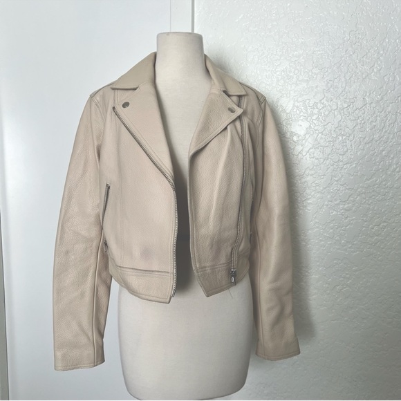 Alexander Wang Pebbled Leather Moto Jacket in Ecru - Picture 4 of 11